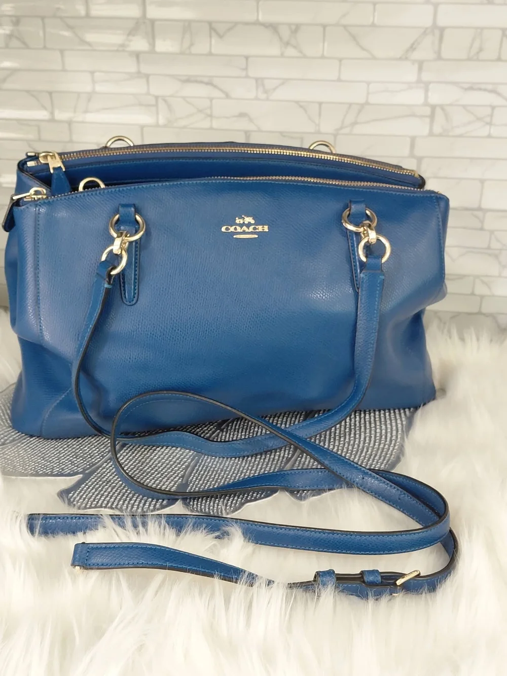 COACH Blue Leather Satchel with Detachable Crossbody Strap